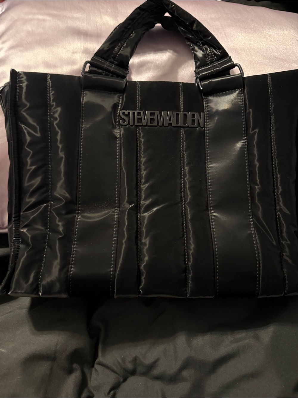 Steve Madden Black Quilted Laptop Tote